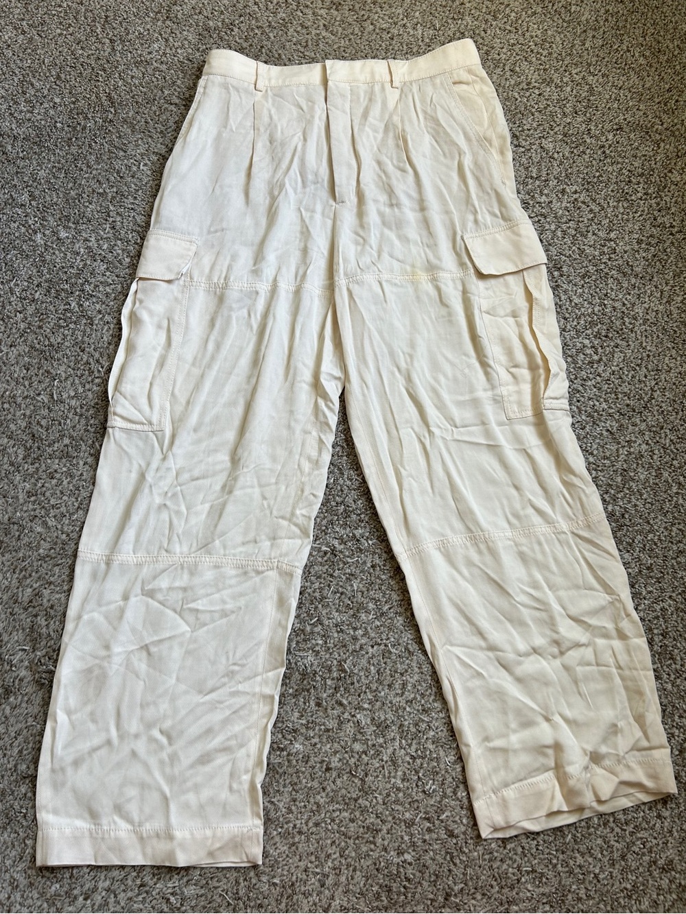 Zara Cream Cargo Trousers Casual Wide Leg Neutral Casual Large